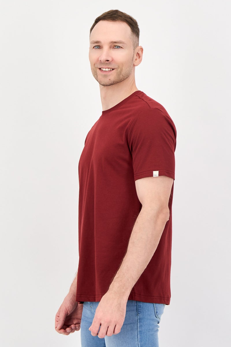 Fudo Men Crew Neck Short Sleeve Solid T-Shirt, Dark Red - Image 2
